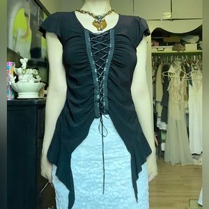 2000’s corset lace up black top